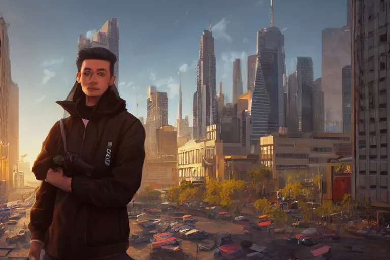 Prompt: hyperrealistic portrait of soyjak, lit in a dawn light, busy city on background, trending on artstation,ultrawide angle, f8 , polarizer , unreal engine