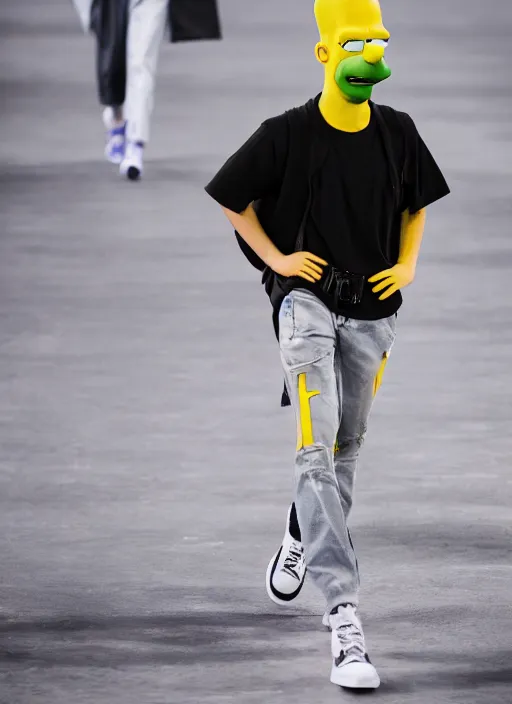 Image similar to hyperrealistic and heavy detailed air jordan runway show of homer simpson, leica sl 2 5 0 mm, vivid color, high quality, high textured, real life