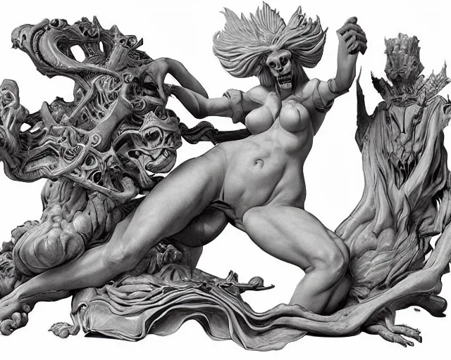 Prompt: extremely symmetrical full length character, eldritch horror creature with the body of a beautiful woman, sculpted by gian lorenzo bernini