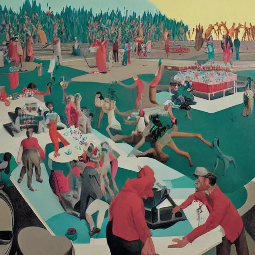 Image similar to having a cool party birthday party, painting by neo rauch, highly detailed