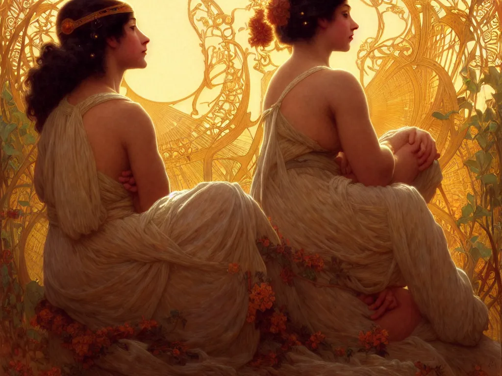 Image similar to ! dream long shot of big sun with a beautiful girl sitting, intricate, elegant, highly detailed, 1 9 2 0's style speakeasy, digital painting, artstation, concept art, smooth, sharp focus, illustration, art by artgerm and greg rutkowski and alphonse mucha and william - adolphe bouguereau,