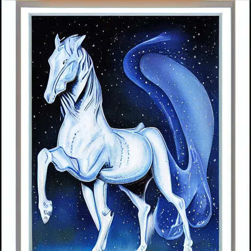 Prompt: blue horse in space by HR Giger