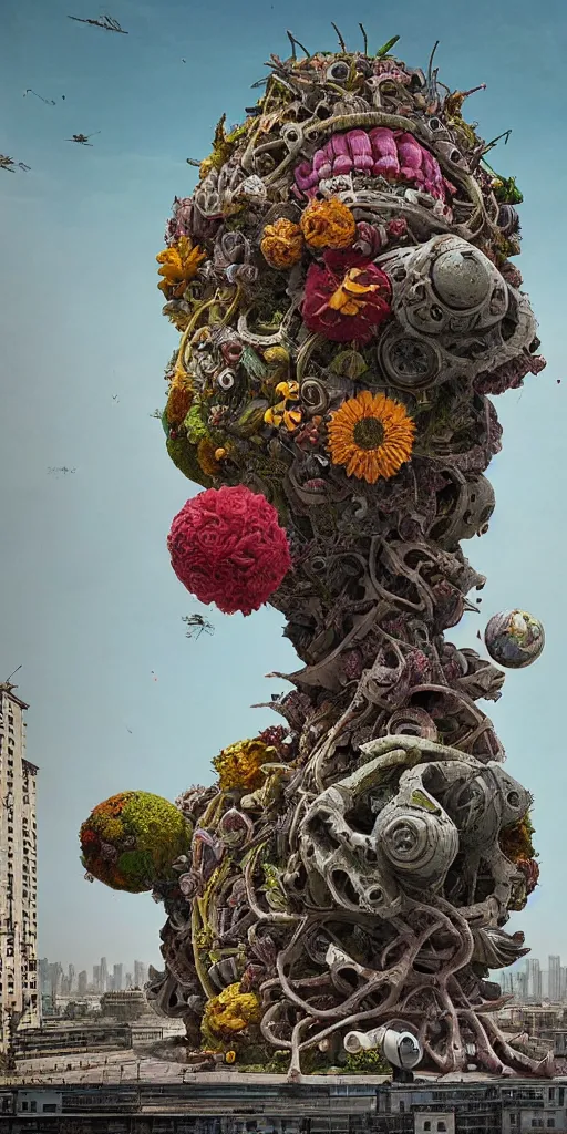 Prompt: colossal grotesque alien flower made from best unfulfilled mankind projects in the middle of abandoned post soviet constructivist cityscape, Stalinist architecture, ultradetailed, Intricate by Hayao Miyazaki and Josan Gonzalez and Makoto Shinkai and Giuseppe Arcimboldo and Wes Anderson