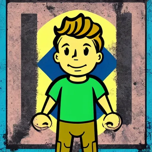 Image similar to fallout 4 digital art poster of vault boy holding uranium