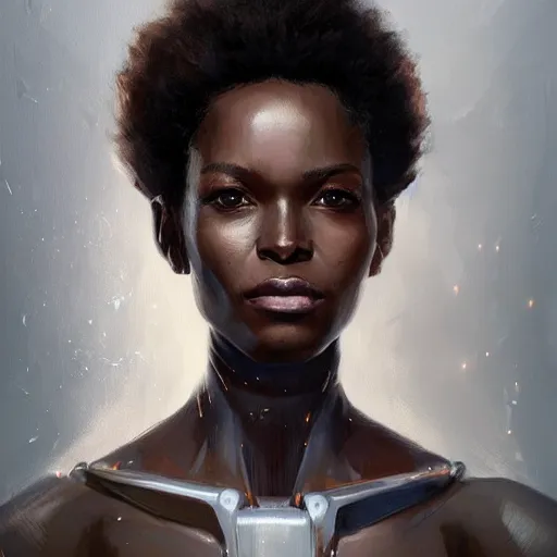 Image similar to Portrait of a woman by Greg Rutkowski, she is about 30 years old, mulato, afro hair, attractive and beautiful, she is wearing a futuristic lawyer outfit, highly detailed portrait, scifi, digital painting, artstation, concept art, smooth, sharp foccus ilustration, Artstation HQ