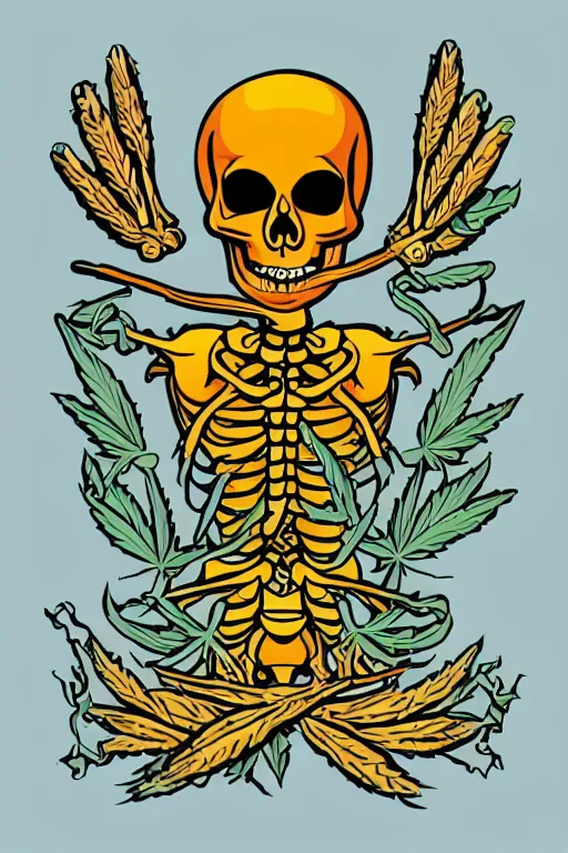 Image similar to Weed smoking skeleton, sticker, andromorphic, colorful, illustration, highly detailed, simple, smooth and clean vector curves, no jagged lines, vector art, smooth