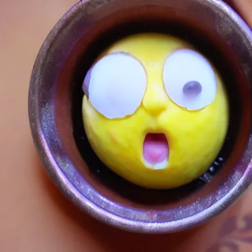 Image similar to a terrified lemon, kawaii