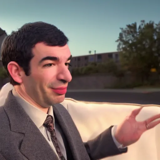 Prompt: Nathan Fielder in the Muppets, high quality, Jim Henson, sunset, 8k