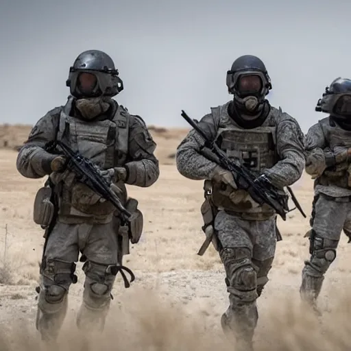 Mercenaries wearing grey body armor and FAST-MT combat