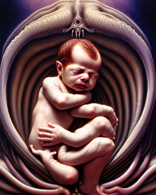 Image similar to newborn from alien by evelyn de morgan, by hr giger, hd, hyper detailed, 4 k