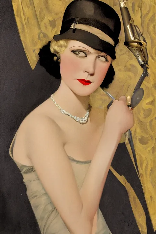 Image similar to a oil painting depicting a Jazz Age high society figure, 1920s style, smooth, highly detailed, high contrast, Coles Phillips, Dean Cornwell, JC Leyendecker, 8K