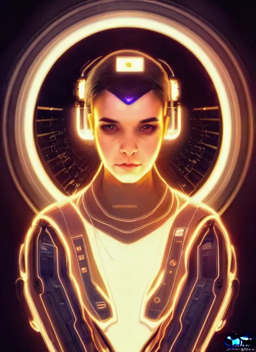 Image similar to symmetry portrait of a very beautiful caucasian young cyberpunk woman wearing a filter mask, sci - fi, tech wear, glowing lights intricate, elegant, highly detailed, digital painting, artstation, concept art, smooth, sharp focus, illustration, art by artgerm and greg rutkowski and alphonse mucha