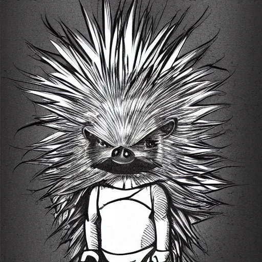 Image similar to a superhero porcupine, sketch