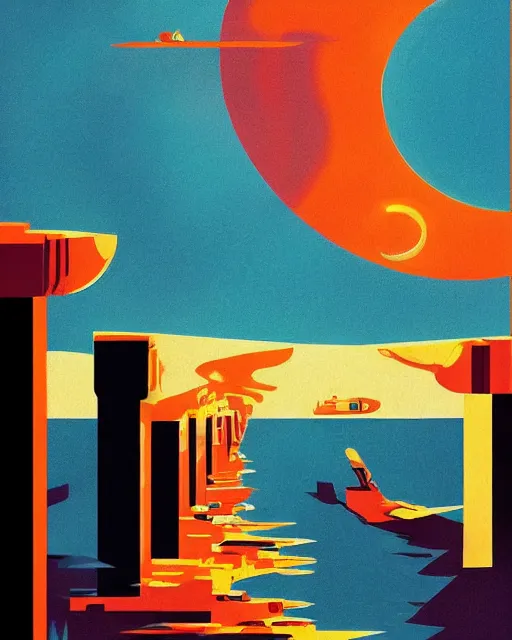 Image similar to art deco illustration of the most epic sunset, artstation, deviantart, pinterest, 5 0 0 px models