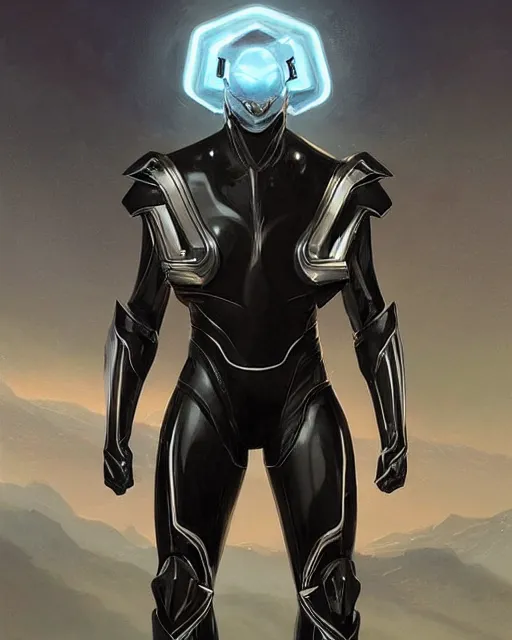 Image similar to iridescent wiry muscular male smooth sleek glossy black pearlescent scifi armor with smooth black featureless helmet, by greg rutkowski and mark brookes and jim burns and tom bagshaw and magali villeneuve, trending on artstation