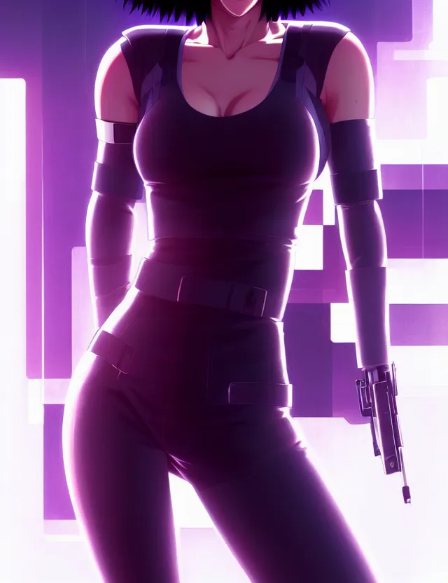 Image similar to a fullbody portrait of motoko kusanagi the major ghost in the shell : : stand alone complex, under repairs, maintenance : : by ilya kuvshinov, rossdraws, artgerm, sola digital arts, anti aliasing, raytracing : :