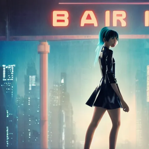 Image similar to cinematic still of hatsune miku in blade runner 2 0 4 9, imax