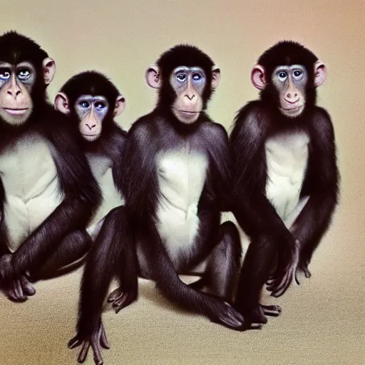 Prompt: a photo of the beatles as monkeys, ultra detailed, hyper realistic, 8 k, cinematic