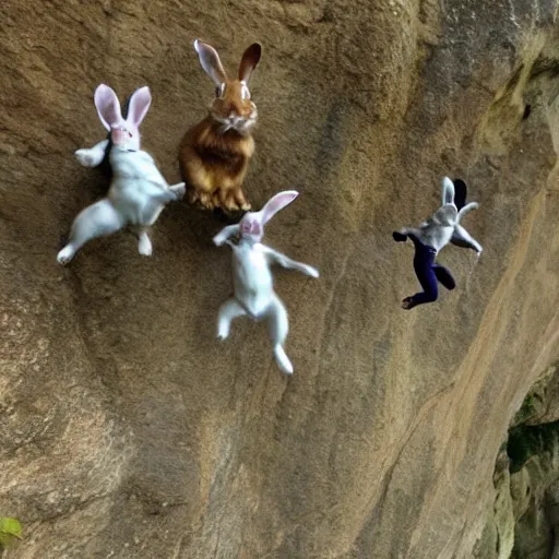 Image similar to bunnies jumping a cliff