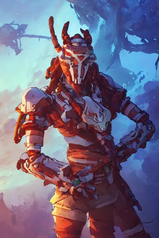 Image similar to combination suit armor aloy horizon forbidden west horizon zero dawn robot ninja mask helmet backpack tribal, art gta 5 comics, official fanart behance hd artstation by jesper ejsing, by rhads, makoto shinkai and lois van baarle, ilya kuvshinov, ossdraws radiating a glowing aura cgi rtx 2 0 2 2