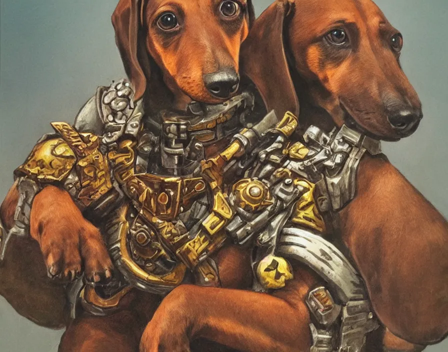 Image similar to Warhammer 40000 portrait of a dachshund by John Blanche