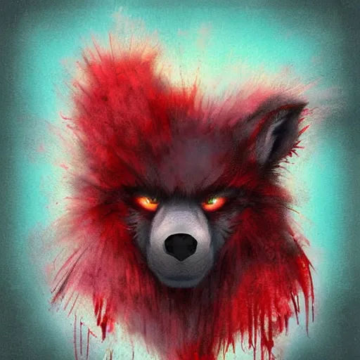 Prompt: cute fluffy werewolf covered in blood, pastel, digital art