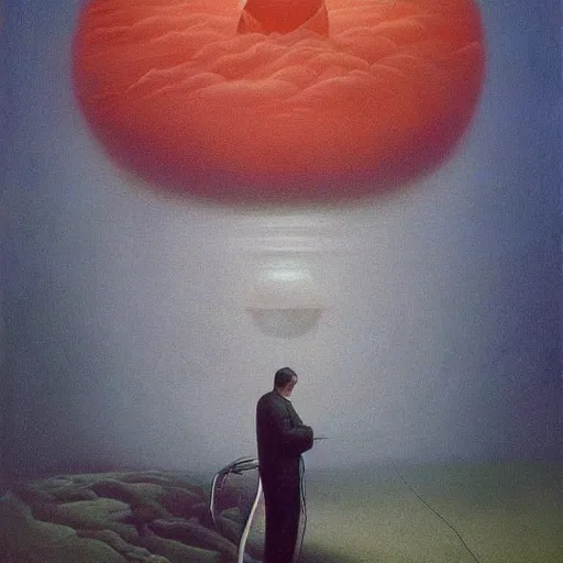 Image similar to elon musk as a zdzisław beksinski painting, surreal