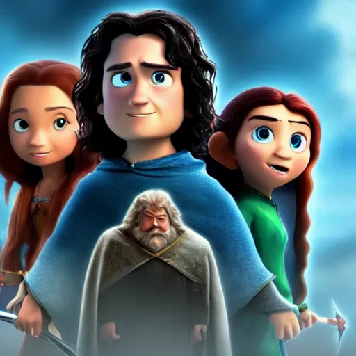 Image similar to the main promotional poster for the pixar remake of lord of the rings : return of the king. animated in 4 k with presto animation software.