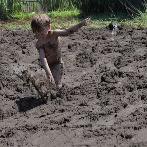 Prompt: phoenix play in mud