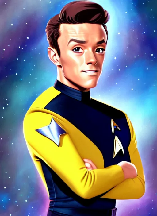 Prompt: cute star trek officer tom daley, natural lighting, path traced, highly detailed, high quality, digital painting, by don bluth and ross tran and studio ghibli and alphonse mucha, artgerm