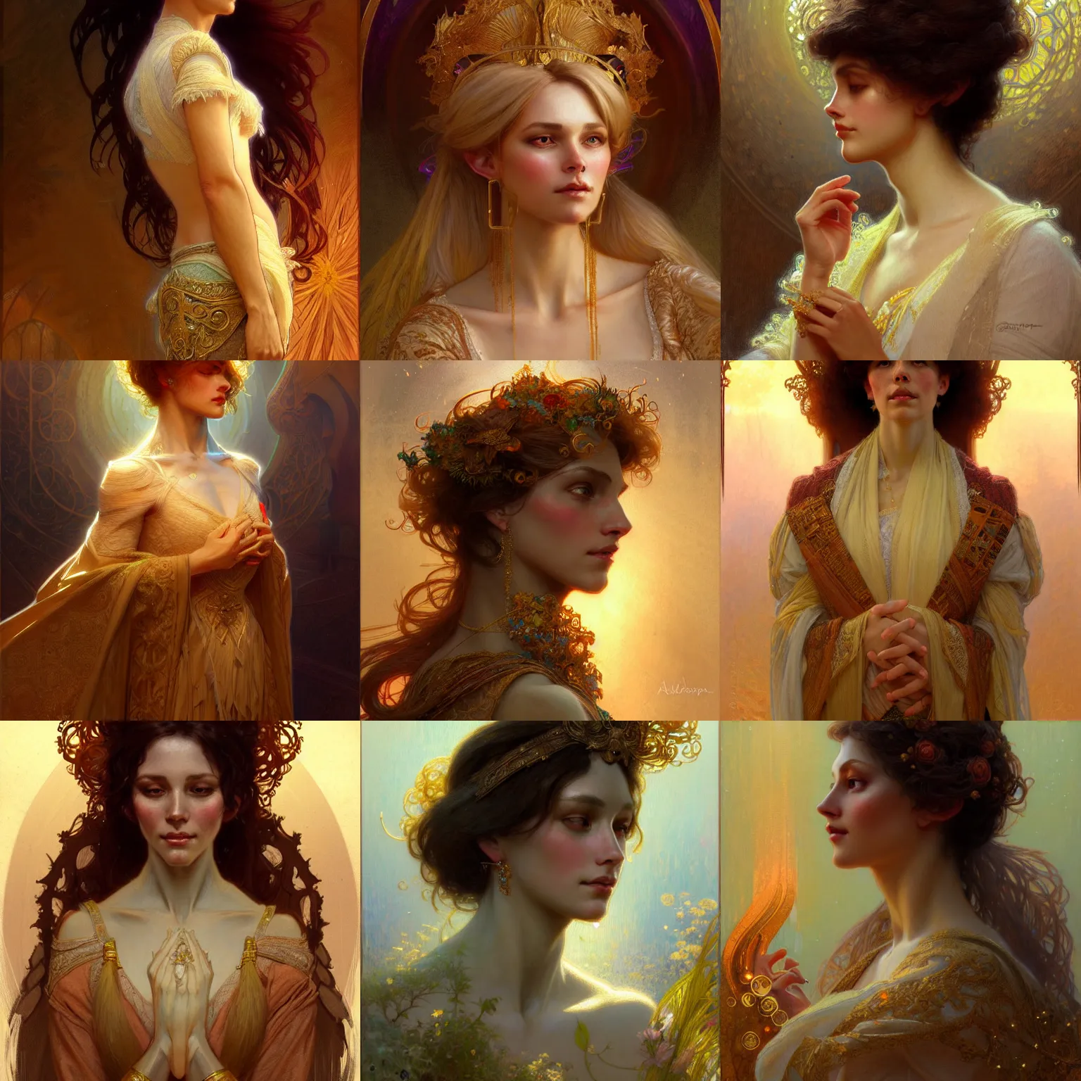 Prompt: character concept portrait of a wife blessed by god to grow ever more intelligent beautiful and virtuous. intricate, elegant, highly detailed, digital painting, artstation, concept art, smooth, sharp focus, illustration, art by gaston bussiere and alphone mucha