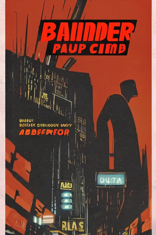 Prompt: blade runner, pulp fiction noir crime novel cover by paul rand and abram games