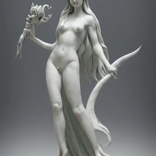 Image similar to sculpture of persephone, goddess of the underworld, made by miguel angel, art station, concept art, carrara marble