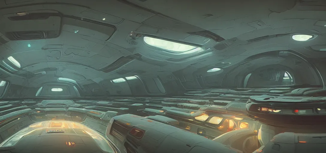 Prompt: interior of a futuristic abandoned spaceship, sci - fi, digital art by beeple, simon stalenhag and paul chadeisson