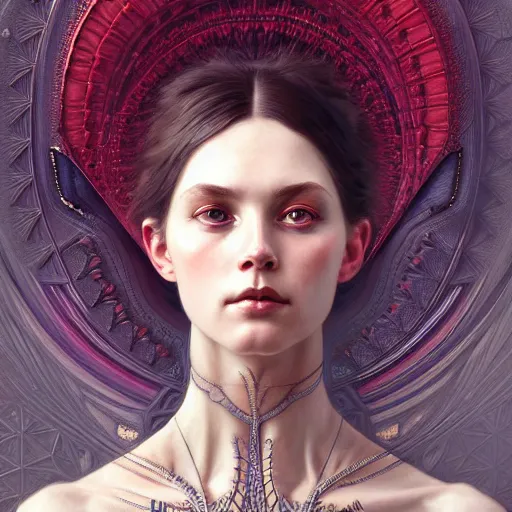 Prompt: symmetry!! intense portrait of elisabeth dewitt, intricate, elegant, highly detailed, my rendition, digital painting, artstation, concept art, smooth, sharp focus, illustration, art by artgerm and greg rutkowski and alphonse mucha