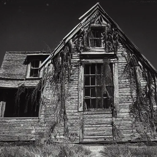 Prompt: a haunted house, photograph, ansel adams