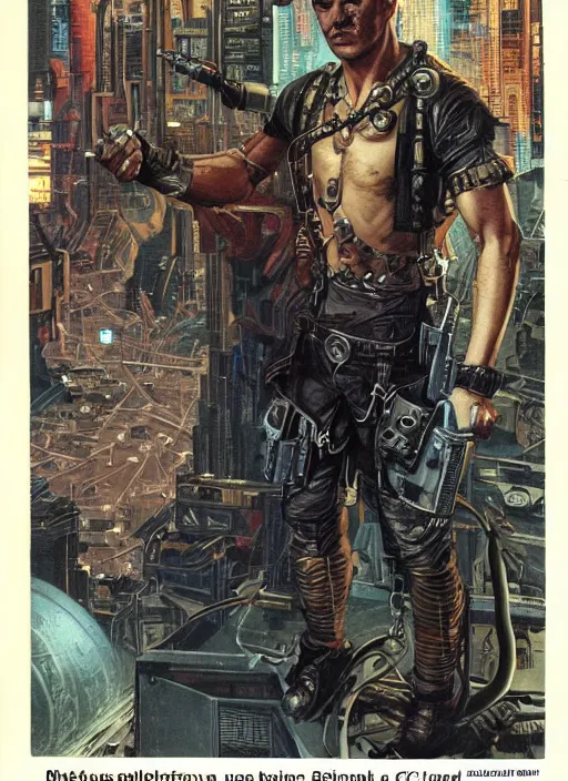 Image similar to cyberpunk mercenary. portrait by clyde caldwell and will eisner and gil elvgren