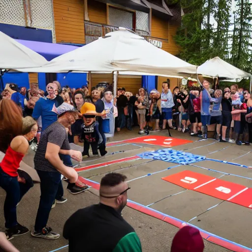 Image similar to rainier beer hosting a hopscotch tournament