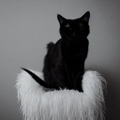 Image similar to studio photograph of a black cat sitting in a white room|sinister