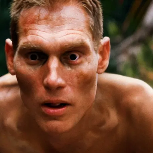 Image similar to Live Action Still of Jerma985 in Apocalypse Now, real life, hyperrealistic, ultra realistic, realistic, highly detailed, epic, HD quality, 8k resolution, body and headshot, film still