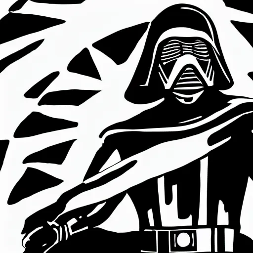 Image similar to kylo ren, ultra sharp lines, rubber hose animation, 4 k, cartoony, disney, black and white color