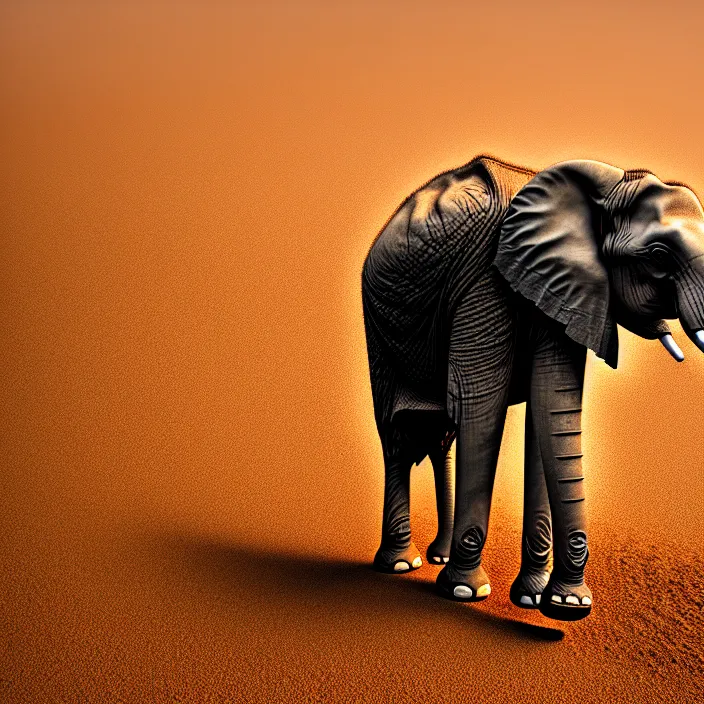 Prompt: photo of an elephant made of sand in the middle of a very sandy desert storm sand, 4 k, hdr, smooth, sharp focus, high resolution, award - winning photo