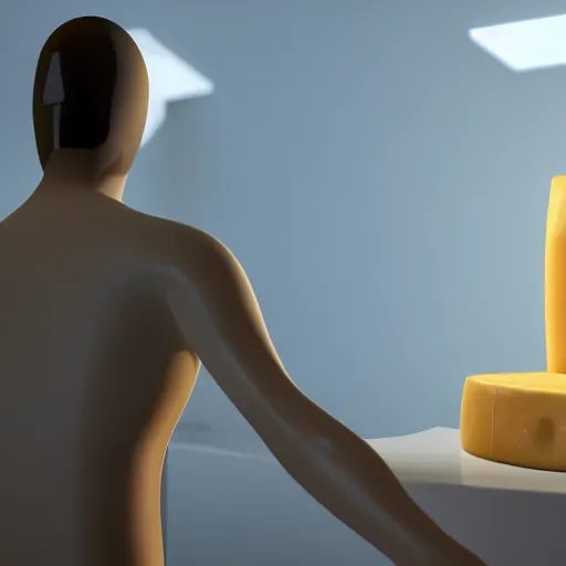 Prompt: people made of cheese cinema 4d render, Ray tracing reflection, natural lighting, Unreal Engine award winning photography