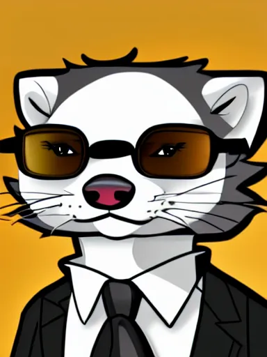 Prompt: beautiful furry art of ferret in a formal suit, high quality, extremely detailed, black glasses, hacking background