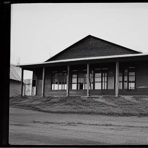 Image similar to a black and white photo of an old building by Dorothea Lange, featured on flickr, northwest school, 1920s, 1970s, 1990s