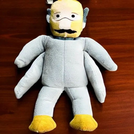 Prompt: walter white plush toy