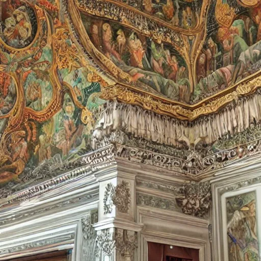Image similar to ornate wall, full of paintings of angels, highly detailed
