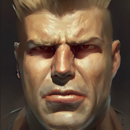 Image similar to a close up portrait of duke nukem, painted by greg rutkowski, digital art, trending on artstation