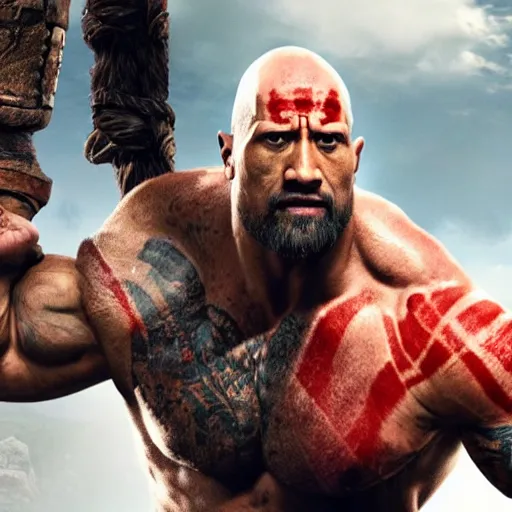 Image similar to dwayne johnson as kratos 4 k detailed