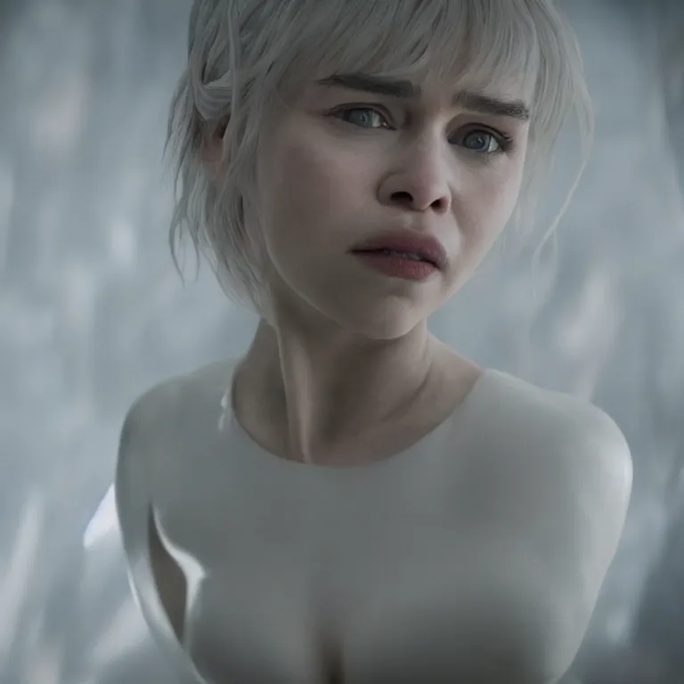 Image similar to photo of emilia clarke in the similitude of ghost in the shell, photorealism, realism, sony a 7 r